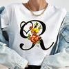 Custom Name Letter Combination Tops Fashion Women T-Shirt Rose Flower Heart Letter Font A B C D Short Sleeve Tees Black T-Shirt