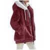 2024 Autumn/Winter Loose Plush Long Sleeve Zip Pocket Hooded Warm Coat for Women
