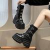 Size 43 Punk Gothic Women Motorcycle Boots Buckle Thick Bottom Platform Shoes Rock Luxury Brand Combat Woman Winter Booties