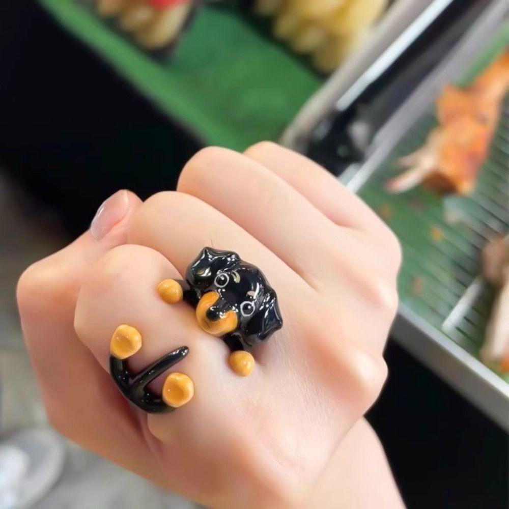 Jewelry Accessories Cartoon Dachshund Ring Zinc Zinc Alloy Funny Finger Buckle Creative Elephant Ring Women