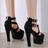 Maogu Pump Shoes for Women 2024 Black Gladiator Sandals Double Buckle Peep Toe High Heels Party Platform Chunky Block High Heel
