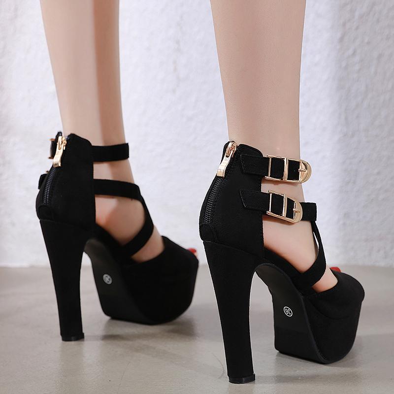 Maogu Pump Shoes for Women 2024 Black Gladiator Sandals Double Buckle Peep Toe High Heels Party Platform Chunky Block High Heel