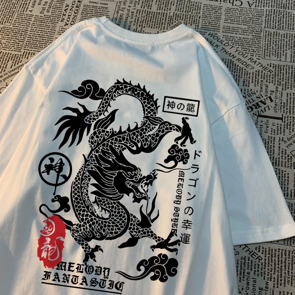 The Harajuku Dragon Funny Pattern T Shirts Men Hip Hop Tee Clothes Cotton Couple Summer Shirt Summer Cotton Loose T Shirts Women