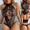 New Women's Fashion Lace Cut-out Bandage Jumpsuit Fashion Lingerie Set Hollow Out Sleepwear