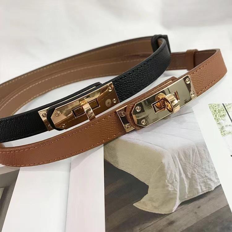 New Fashion Retro Genuine Leather Adjustable Gold Buckle Belt Women Thin Cowskin Belts Female Jeans Dress Waistband