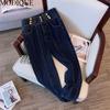 MODIQUE Spring Plus Size Women Vintage High Waist Elastic Straight Button Decoration Long Jeans Lady Basics Casual Pants Trousers