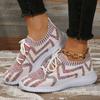 Mix Color Knitted Flats Shoes Women Breathable Lace Up Walking Shoes Woman 2024 Autumn Casual Soft Sole Vulcanize Shoes