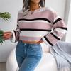 Trendy Women's Knitted Sweater Autumn Winter Casual Striped Long Sleeve Open Umbilical Knitted Hooded Sweater New Product