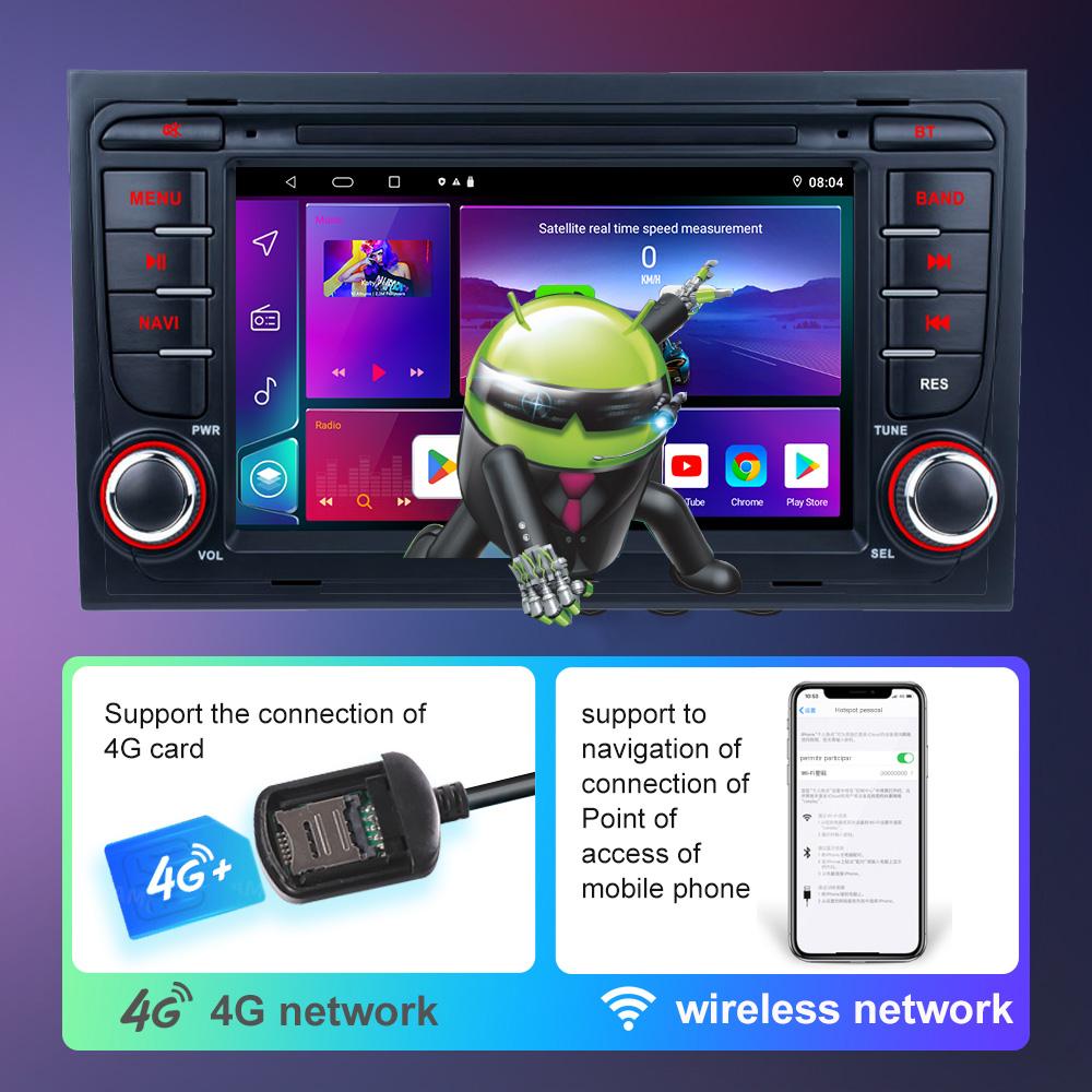 Wireless Carplay 2 Din Android 12 For A-udi A4 B6 B7 S4 RS4 Seat Exeo 2002-2008 Radio Multimedia Stereo Head Unit 4G 8-core GPS Navigation