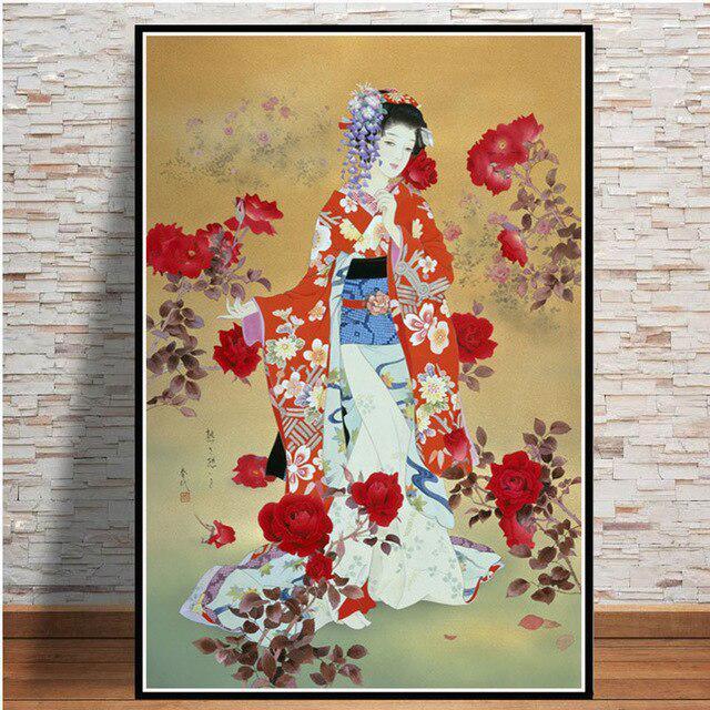 Japanese Geisha Women Painting Anime Posters Printing Wall Art Oil Painting Murals Living Room Home Wall Decoration Pictures