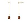 Dangle Earrings - - Genuine Cultured Pearls - 7-8 Mm Chocolate - Yellow Gold - AAA+