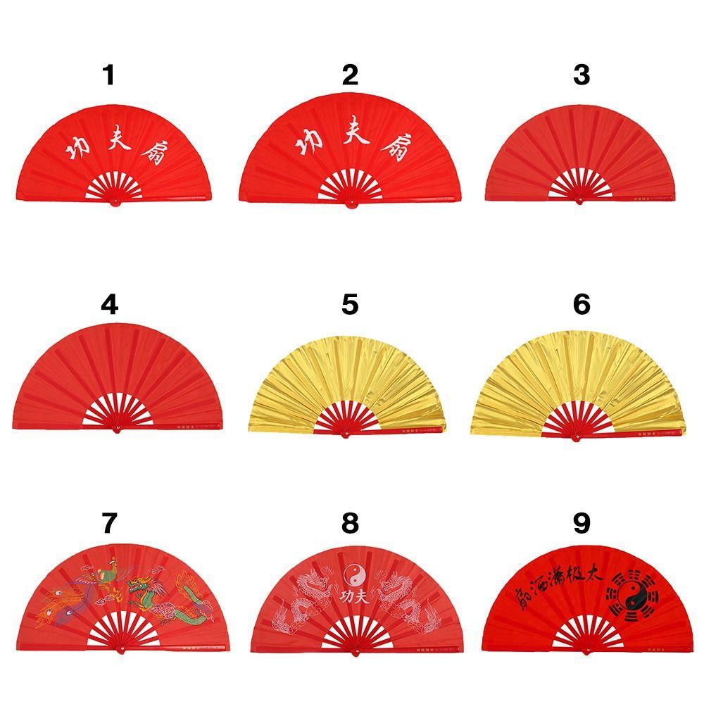 Red Chinese Tai Chi Wedding Party Decor Plastic Bone Fan Yoga Fan Folding Stage Fan Kung Fu Fan