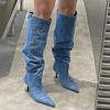 2024 2024 New Autumn Winter Pointed Toe Cowboy Knee High Chelsea Boots Gladiator Motorcycle Stilettos Shoes Mujer Zapatillas