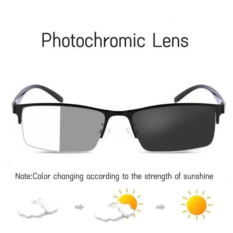 Trendy Business Photochromic Myopia Glasses for Male Men's Vintage Half Frame Anti-blue Eyewear Smart Color Changing Sunglasses