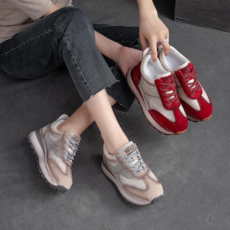 Fashion 4cm Casual Autumn Spring Rhinestone Fashion Bling Wedge Mixed Color Shoes Genuine Leather Women Platform Chunky Sneaker 2024
