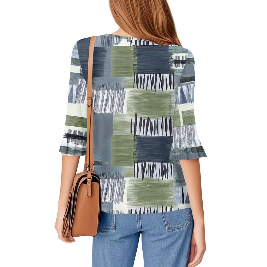 3/4 Sleeve Tops For Women Casual Ruffle V Neck T Shirts Work Blouses Dressy Tunic Tops