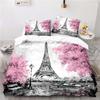 Eiffel Tower Duvet Cover Set King Size Vintage Beautiful World Famous Building Sakura Twin Polyester Bedding Set for Kids Girls
