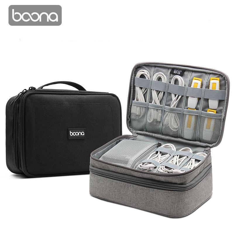 Boona Travel Accessories Bag Portable Electronic Accessories case,Dual Cable Organizer Bag Carrying Bag for Cords,USB Flash L&XL
