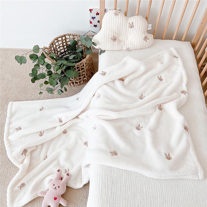 Korean Embroidered Baby Blanket: Cozy Stroller Cover & Nap Blanket for Autumn/Winter