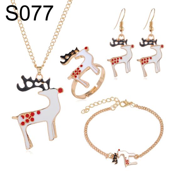 Christmas Tree Santa Elk Bell Earrings Bracelet Ring Necklace Women Jewelry Set