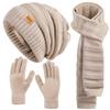 Winter Hat Beanie Scarf Touchscreen Gloves Set for Women, 3 In 1 Set with Knit Warm Long Neck Scarves Cap Gloves