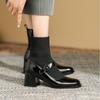 Fashion AJGS Autumn Winter Women Knit Sock Boots Fashion Slip On Square Heels Shoes Vintage Ladies Stretch Short Booties