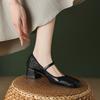 Retro Single Shoes Women's 2025 New Autumn Square Head Thick Heel Small Leather Shoes One-word Buckle Belt Low Heel Mary Jane Shoes
