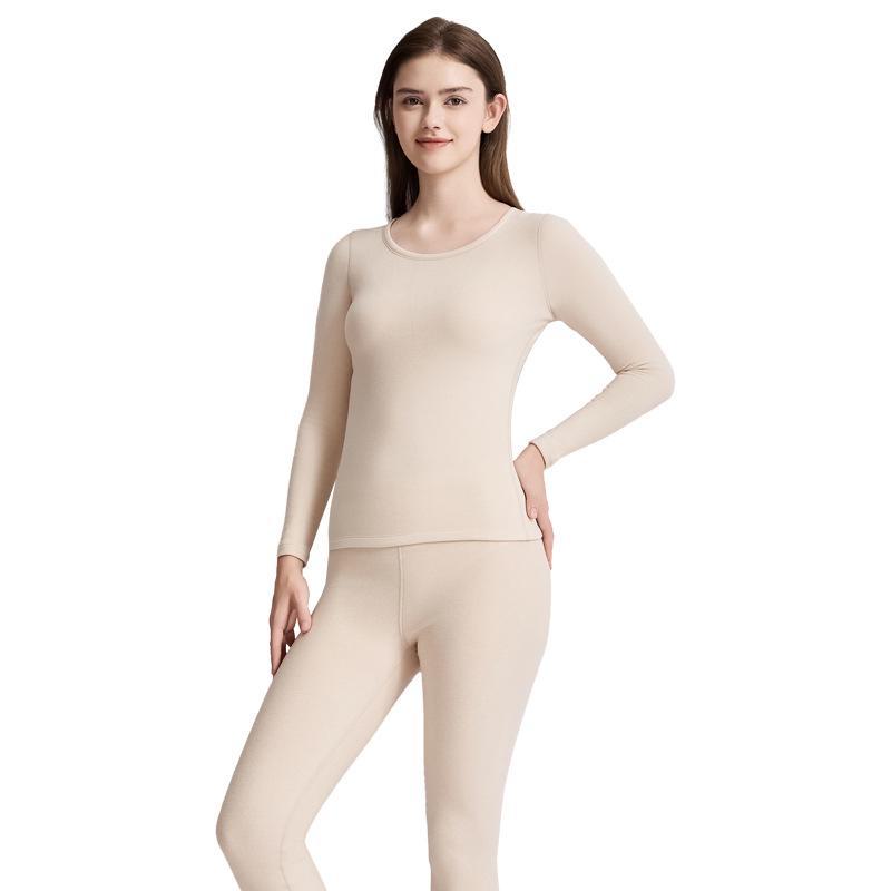Women's Wool Thermal Underwear Set - Thickened Brushed Edge for Autumn and Winter Warmth