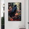 Dark Academia Raven Floral Forest Vintage Poster Gothic Crow Portrait Canvas Paintings Wall Art Print Picture Living Room Decor