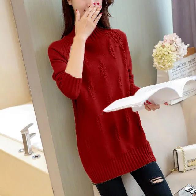 Women's Sweater Mid Length Loose Bottoming Shirt Half Turtleneck Large Size Knit Sweater Top