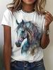 Summer Horse 3d Print T-shirts Women Streetwear Casual Fashion Oversized Short Sleeve Y2k O-neck Kids Tees Tops Clothing