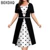 Women Vintage Black White Plaid A3D Prints Dress Summer Short Sleeve O-neck A-Line Dress Big Size Elegant Women's Dress