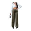 Women Pants Mid-rise Solid Color Loose Fit Wide Leg Design Long Trousers Smooth Satin Casual Trousers Daily Wear