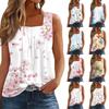 Women's Pleated Square Collar Sleeveless Vest Print T-shirt