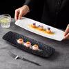 Japanese Style Stone Patterned Long Strip Plate Ceramic Sushi Plate Dim Sum Plate Barbecue Plates Underglaze Color Tableware