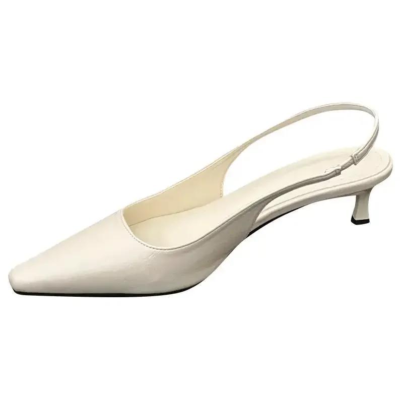 2024 2024 Spring Summer Women Kitten Heels Pointed Toe Sandals 2024 Back Buckle Bling Silver Ladies Casual Med Heels Shoes