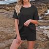 Women's Summer Fashion Beach Round Neck Casual Loose Short Sleeve Shorts Suit