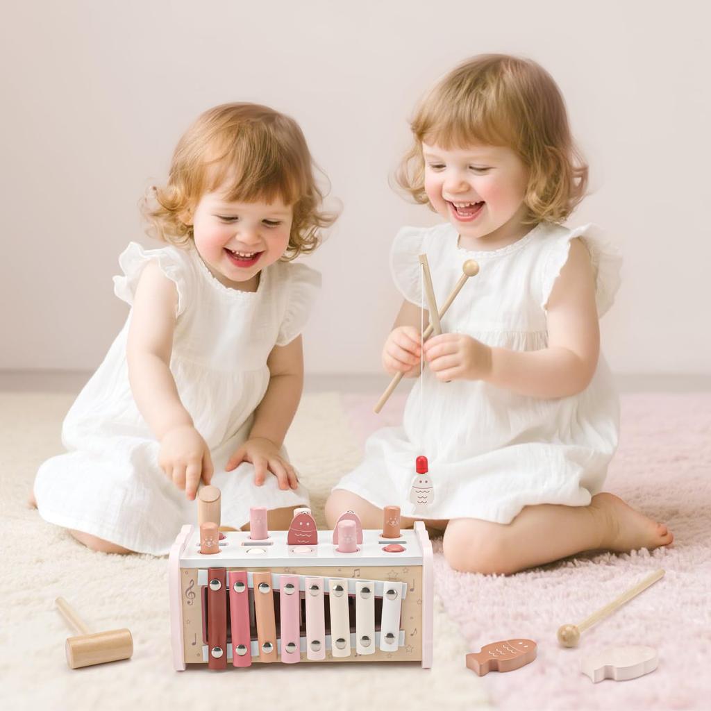 Joyreal Montessori Educational Toy Wooden Hammer Musical Baby Gift for Girls and Ages and Birthday Finger Early Finger Training - Toy, Instrument,