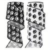 Highquality Satin White Ribbon Adorned With Black Paw Prints Ideal For Creative Crafts Petthemed