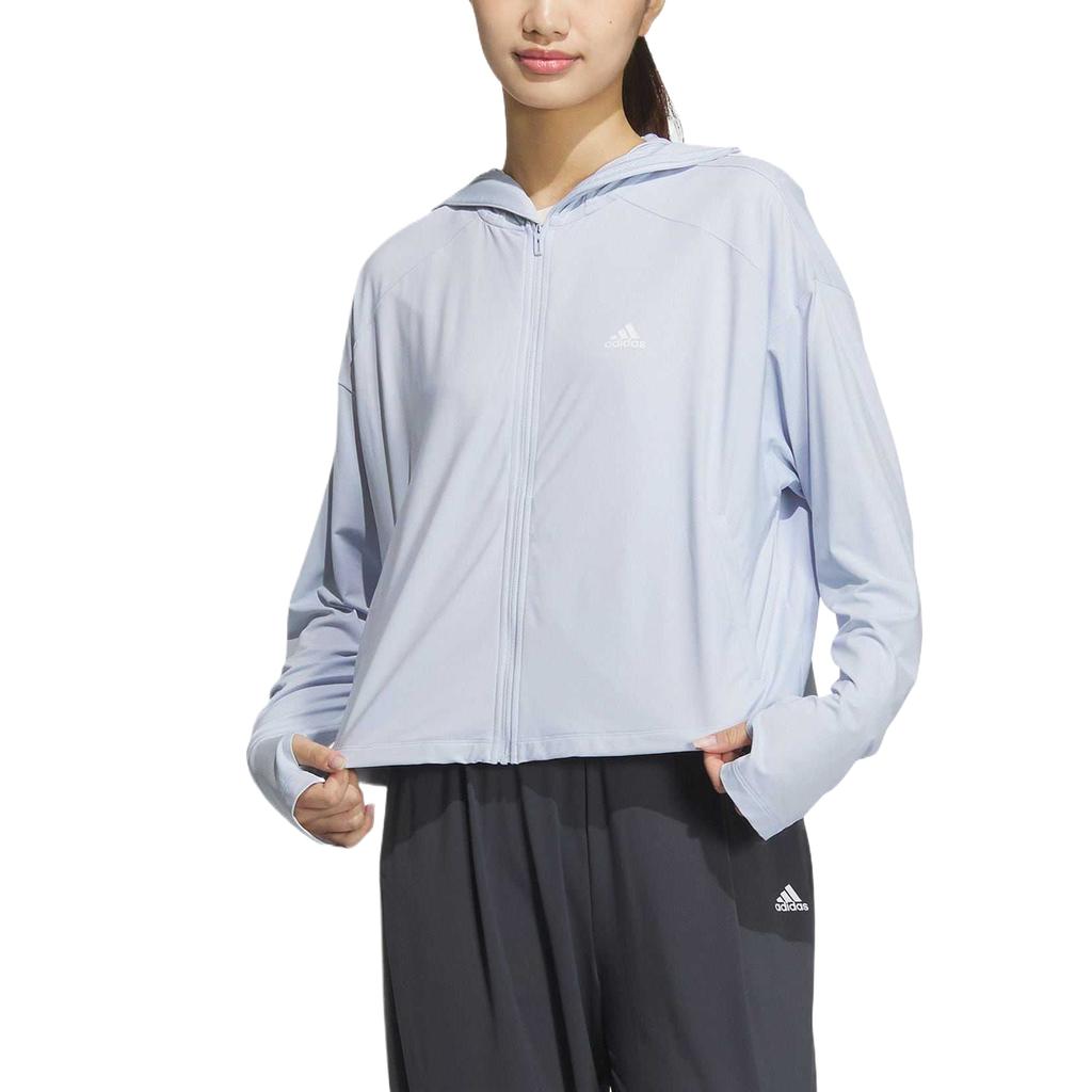 Adidas Knit UPF Jacket Solid Color Quick-Dry Sports Casual Hooded Jacket Women Jacket Light-Blue JJ1332