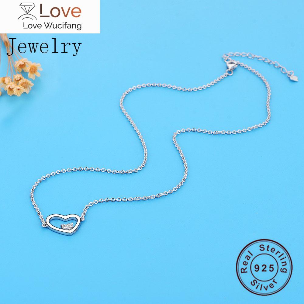 Jewelry 925 Sterling Silver Love Heart Natural Cz Zircons Pendant Necklace Femme Cuban Link Chain Choker Trinket Bijoux