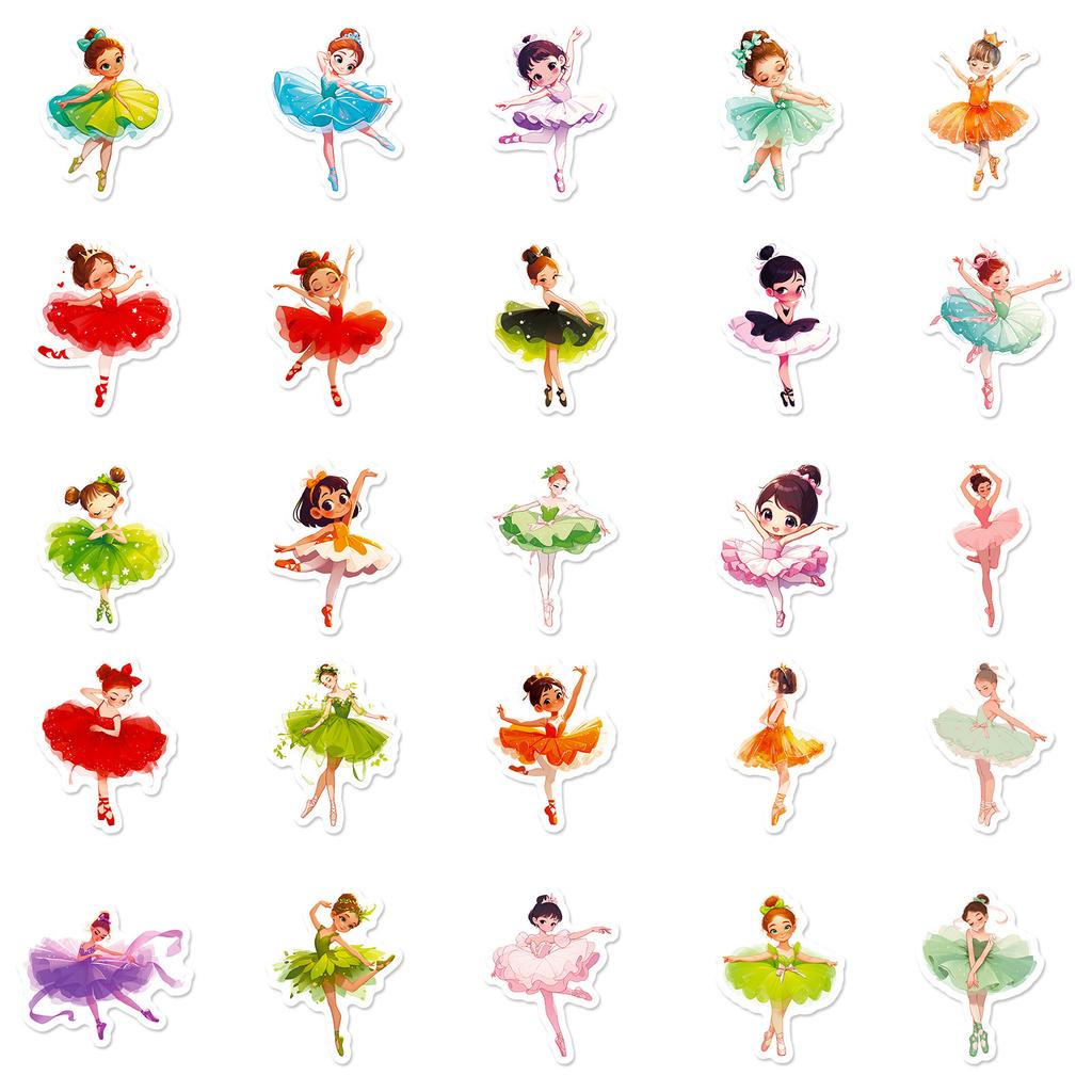 50PCS Ballet Dancing Girl Stickers, Cute Cartoon Decals for Luggage, Car & Decoration