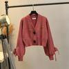 Women Autumn and Winter High-End Short Knitted Cardigan V-Neck Lantern Sleeve Sweater Coat Ladies Tops