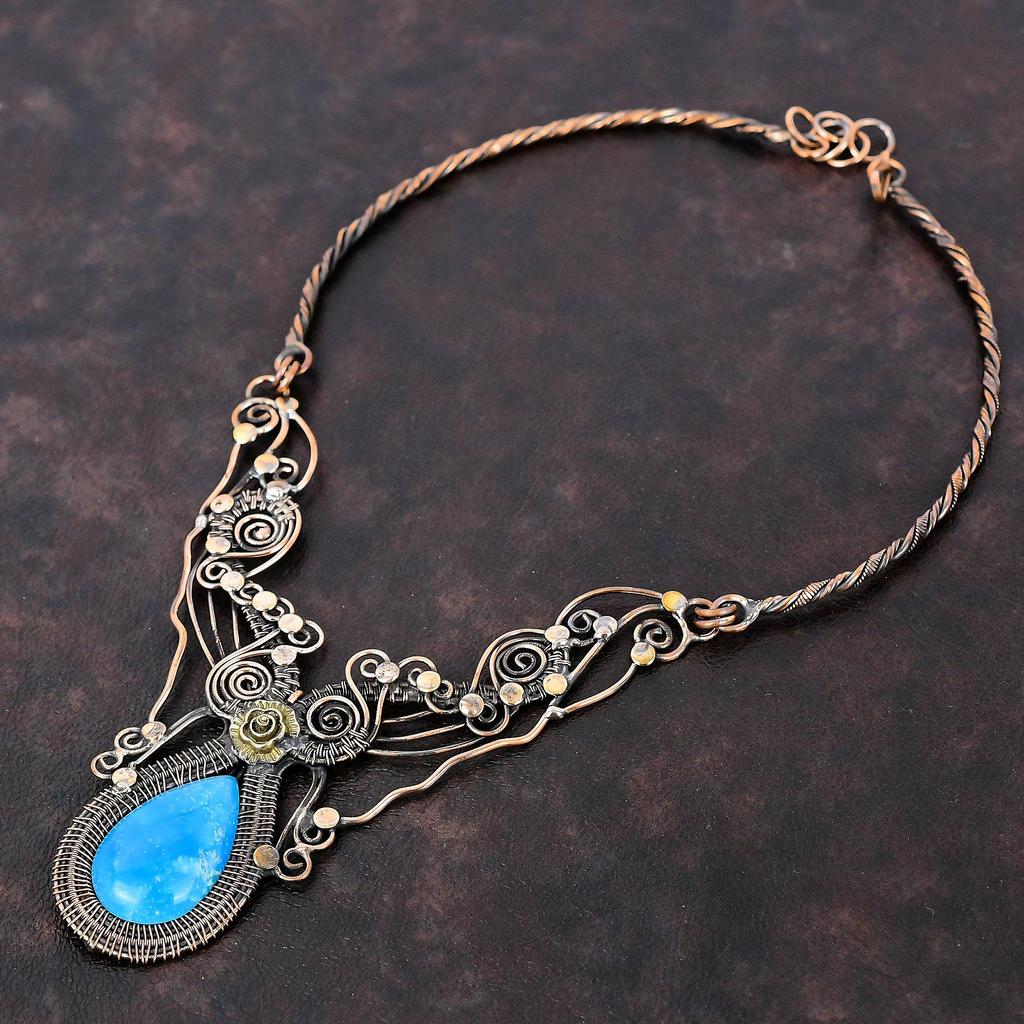 Smithsonite Necklace Copper Wire Wrapped Gemstone Necklace Handmade Necklace Copper Jewelry Adjustable Necklace For Gift Wire Wrap Jewelry