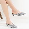 Pointed Sequin Cloth Mesh Breathable Metal Buckle with Non-slip Low Heel Sandals Spring New Bao Toe Slippers