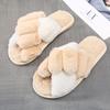 2024 Women Winter House Furry Slippers Fluffy Faux Fur Cross Design Home Slides Ladies Soft Warm Plush Slipper Female Flip Flops