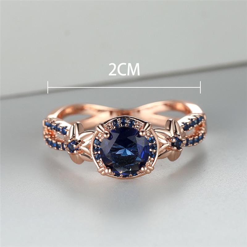 Vintage Rose Gold Color Ring Flower Style Round Cut Blue Stone Rings for Women Luxury Claw Ring Anniversary Gifts
