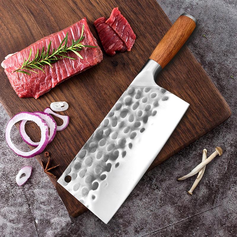 Heavy Kitchen Knives Cleaver Meat Chopping Vegetables Chinese Knife Wood Handle Stainless Steel Chef Knife Hand Forged Blade 8"