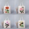 Tote Bag Travel Eco Shopping Bag Flower Painting Print Foldable Handbag Purse Canvas Large Retro Women High Quality Art Fashion
