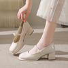 2025 New High Heels Women's Thick Heel Mary Jane Square Head Single Shoes Black Patent Leather Small Leather Shoes with One Word Belt